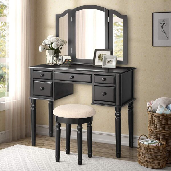 Vanity Table Set with Mirror and Stool, 5 Drawers Makeup Dressing Table with Cushioned Stool - Image 7