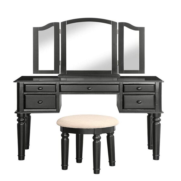 Vanity Table Set with Mirror and Stool, 5 Drawers Makeup Dressing Table with Cushioned Stool - Image 4