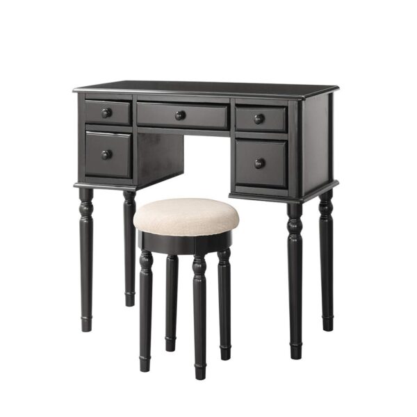 Vanity Table Set with Mirror and Stool, 5 Drawers Makeup Dressing Table with Cushioned Stool - Image 3