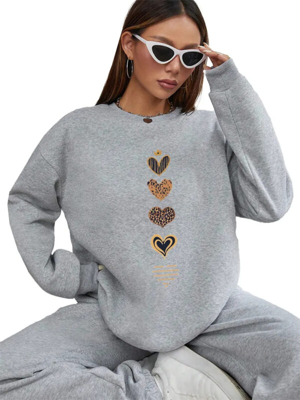 Women Basic Casual Pullover Spring Autumn Long Sleeve Gradient Love Printed Round Neck - Image 8